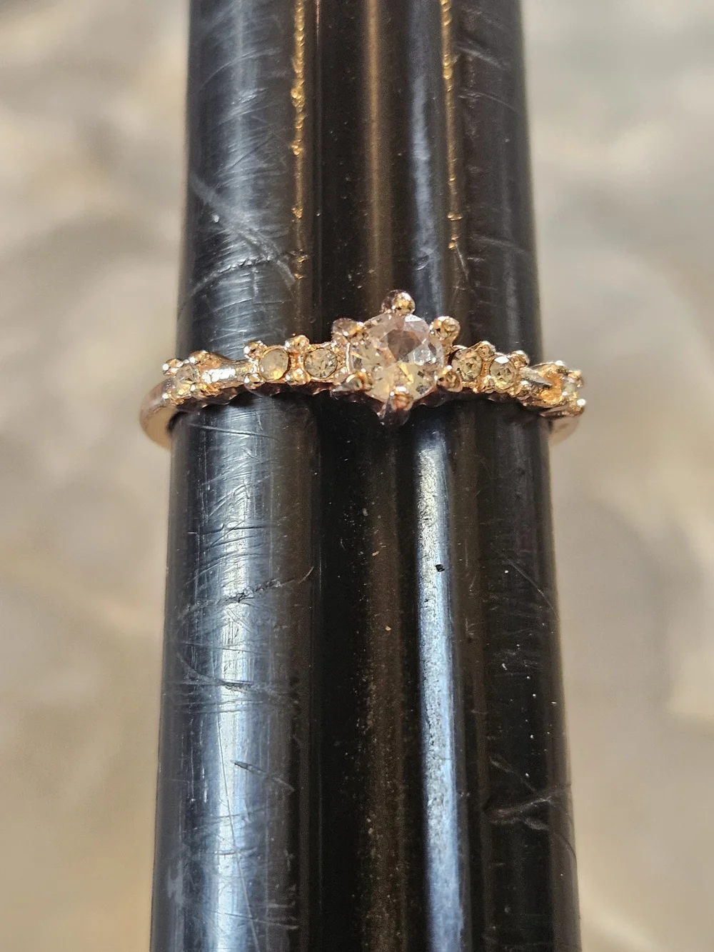 Rose Gold Tone Petite Halo Flower Ring with Clear Stones